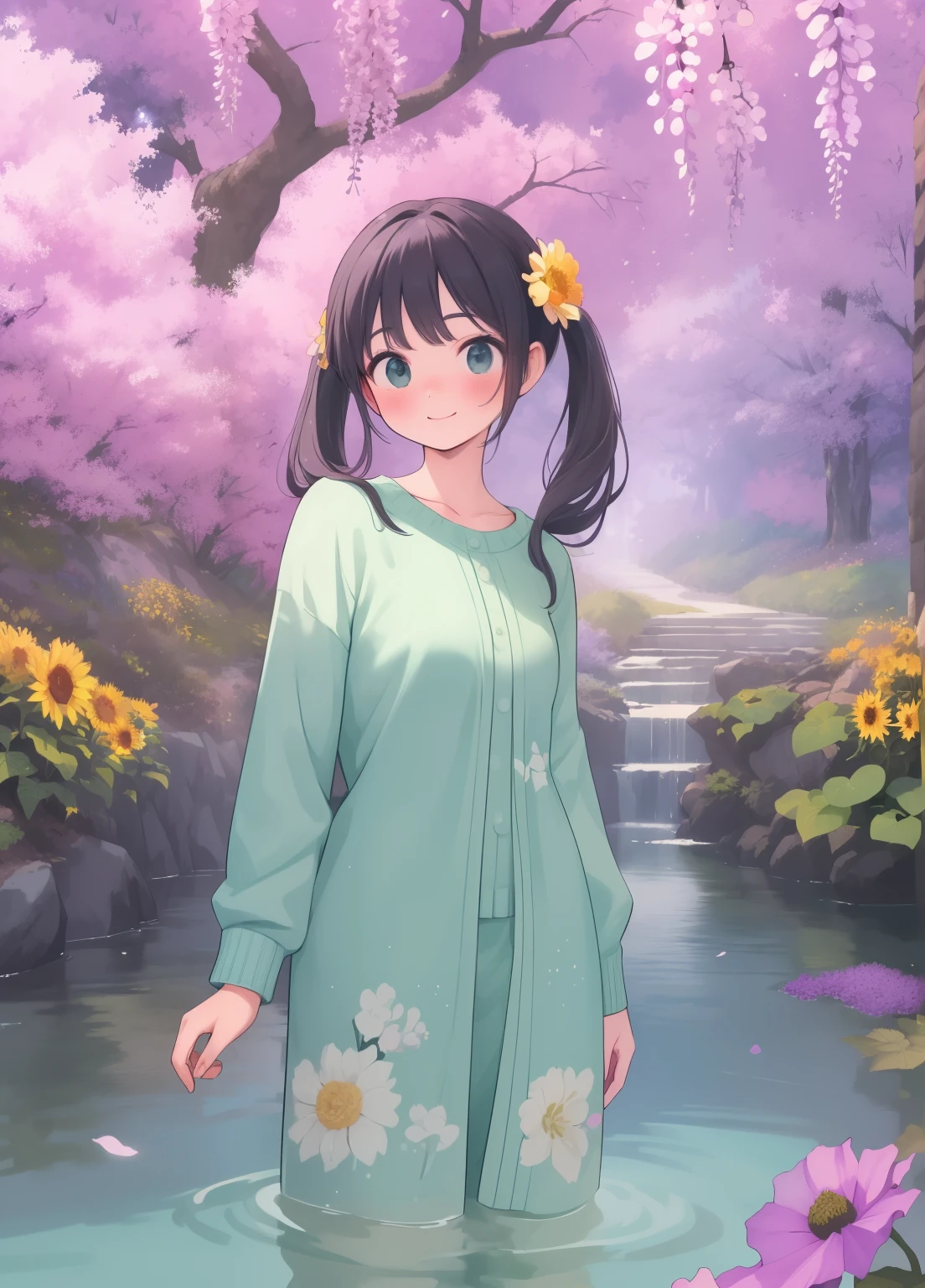 (masterpiece、Highest quality、Highest quality、Official Art、beautifully美しい:1.2)、(1人of:1.3)Hatsune Miku、Twin tails,Beautiful breasts, Katsushika Hokusai,Absurd, Ultra-detailed,Bright colors,(In 8K:1.3),Masseter muscle area,(滑らかでストレートなブロンドof髪:1.3), (Nostalgic scenery:1.4),Four Seasons Discount々of々of風景, (Shiny Hair:1.2),(Trimmed bangs:1.4),beautifully、aesthetic,Concept Art,桜of花, Wisteria, sunflower, chrysanthemum, autumn leaves, morning glory, Bellflower,A kind smile