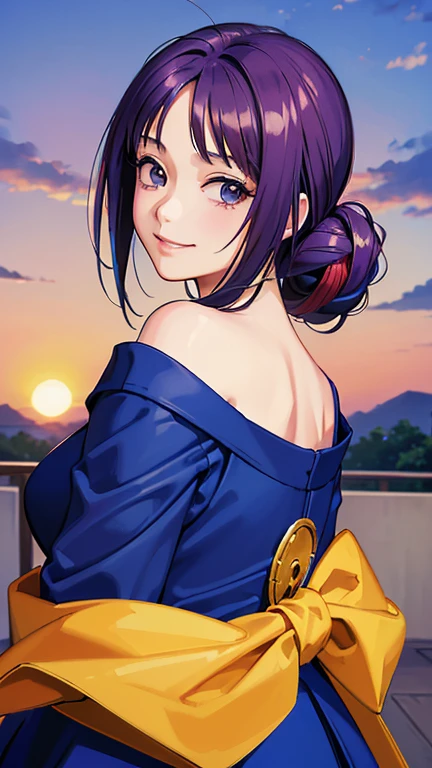((masterpiece, Highest quality, Highest quality, Official Art, beautifully、beautiful:1.2)),((masterpiece)),((Vibrant colors)),((Ayako Katagiri)),((幸せそうなsmile)),((smile)),((looks fun)),(one piece),(((Side bust))),(sunset)