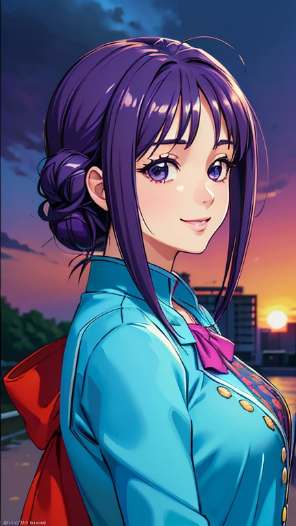 ((masterpiece, Highest quality, Highest quality, Official Art, beautifully、beautiful:1.2)),((masterpiece)),((Vibrant colors)),((Ayako Katagiri)),((幸せそうなsmile)),((smile)),((looks fun)),(one piece),(((Side bust))),(sunset)