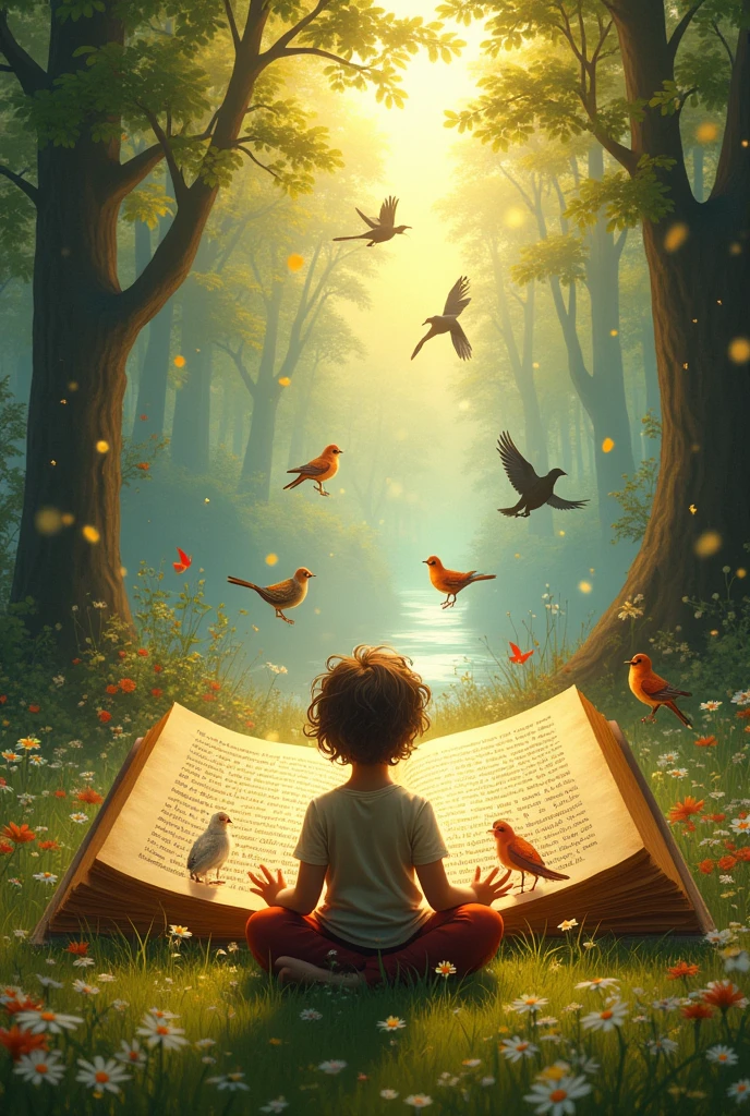 The reader read the book and many animals came out of the book.
The background also changed according to the book.
