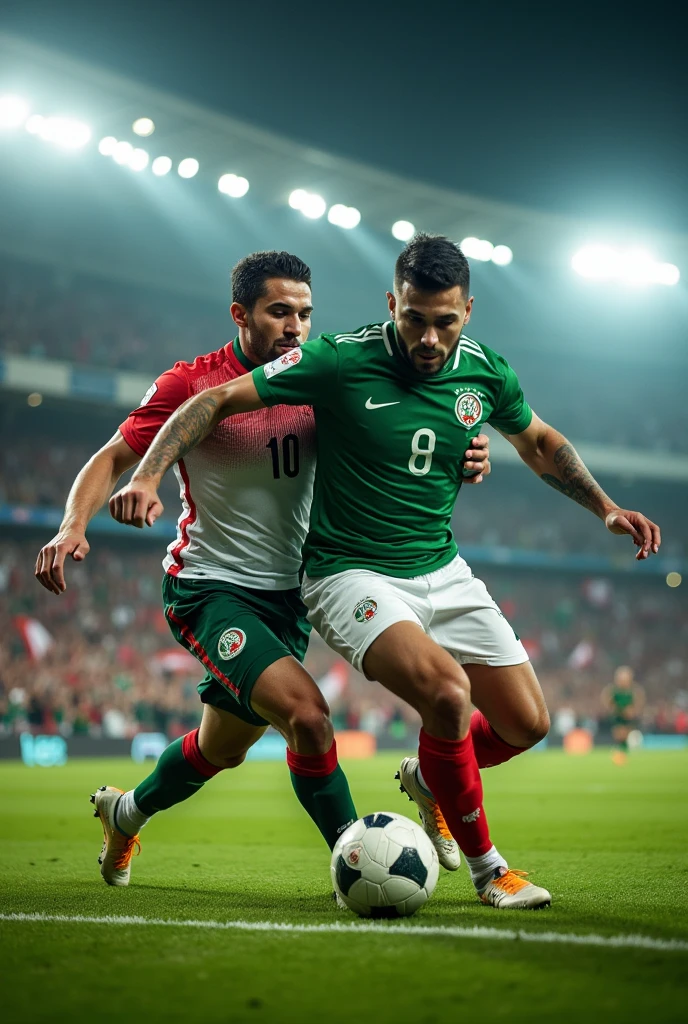 Football player, Tackling his opponent, Wearing Mexico Jersey