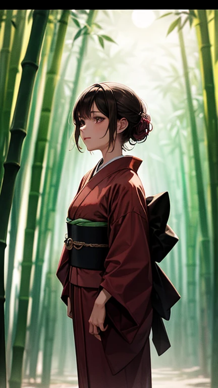 Bamboo Forest,Moonlight, woman in kimono