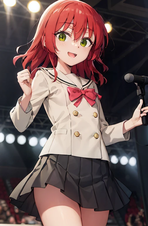 room, 1 person, Highest quality, Ultra-high resolution, Long Hair, Redhead, Green Eyes,Sailor suit、mini skirt, Looking at the audience, Small breasts, Are standing, throw, slim body, body, , smile, Open your mouth,