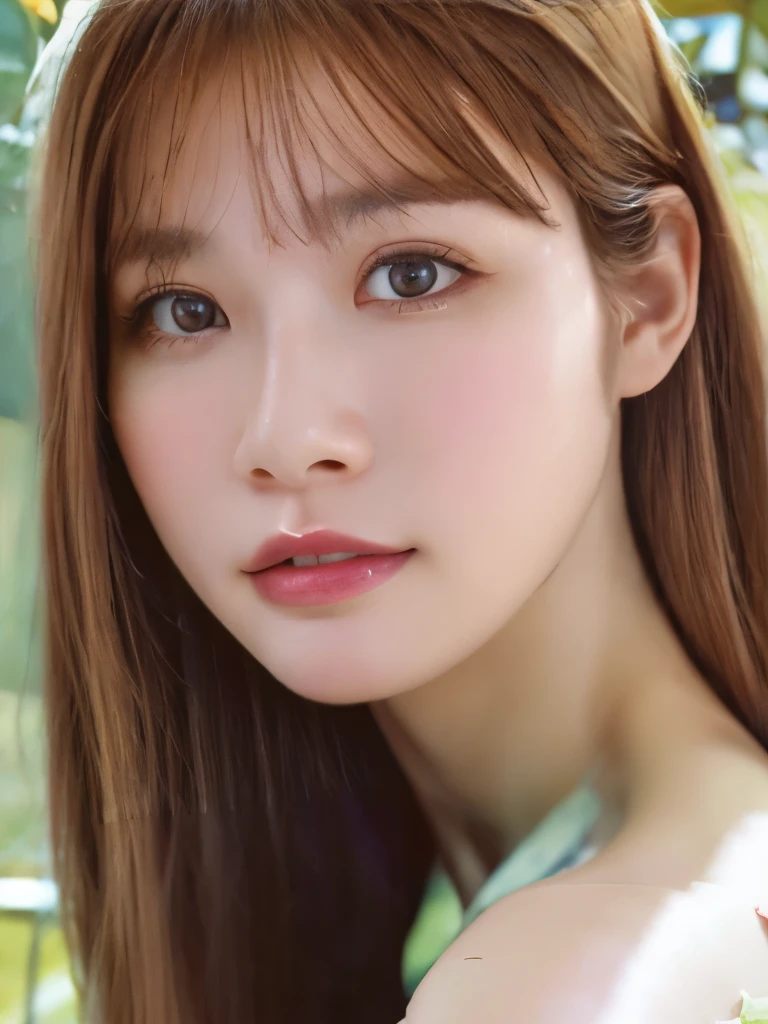 She's wearing a refreshing sky blue floral summer dress, Ultra-high resolution, Perfect description, A summer dress with bare shoulders that shows off her beautiful white skin, Realistic, 8K Photorealistic:1.5, Soft lighting, detailed, Real Full HD, 16k raw photos:1.5,