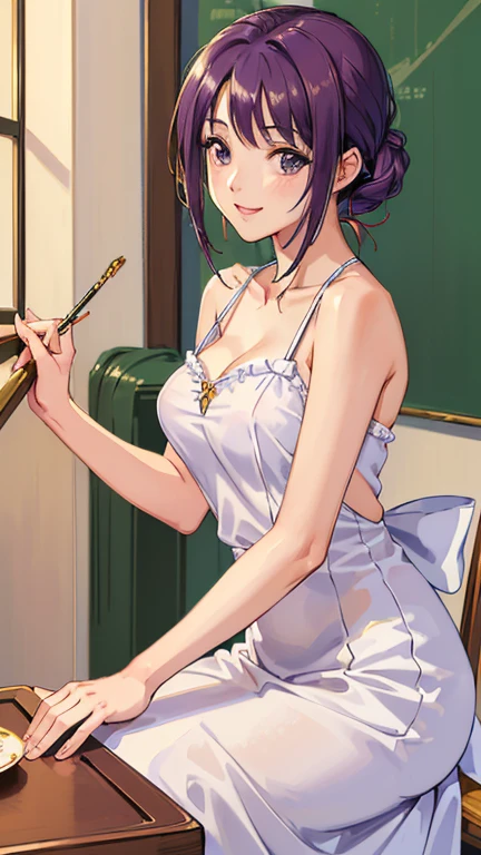 ((masterpiece, Highest quality, Highest quality, Official Art, beautifully、beautiful:1.2)),((masterpiece)),((Vibrant colors)),((Ayako Katagiri)),((幸せそうなsmile)),((smile)),((looks fun)),(White dress),(((Side bust))),(sunset),(Shoulders exposed),(sexy),(See-through)