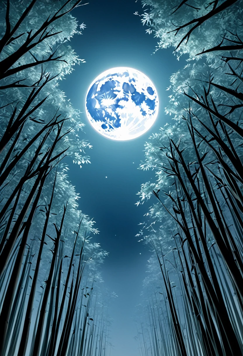 
               (Only the bamboo forest treetops and full moon are visible) 在月光下竹林  close up ( Look from the bottom up) close up 


               (Only Treetops and Full Moon are Visible.)Moonlight Pierces Through the Gaps in the Trees. high dynamic range, super high quality, The Tyndall effect. Layers of blue-green mist, splendid，shining,

                     The presence of the moon feels alien. Thick fog envelops the surroundings.. Foggy environments convey a sense of mystery and suspense Stunning

                    The Tyndall effect Ethereal glow Detailed portrayal of a surreal dream-like world Sharp focus, Writing Depth,

                              The best shadow, Perfect light, high dynamic range, Realistic textures, Super Detailed Background Wide-Angle Lens