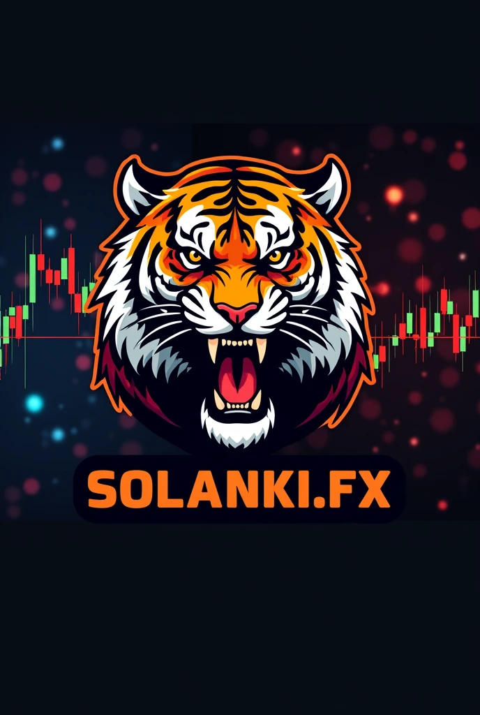 Tiger roary face logo with SOLANKI.FX written under it with a forex background