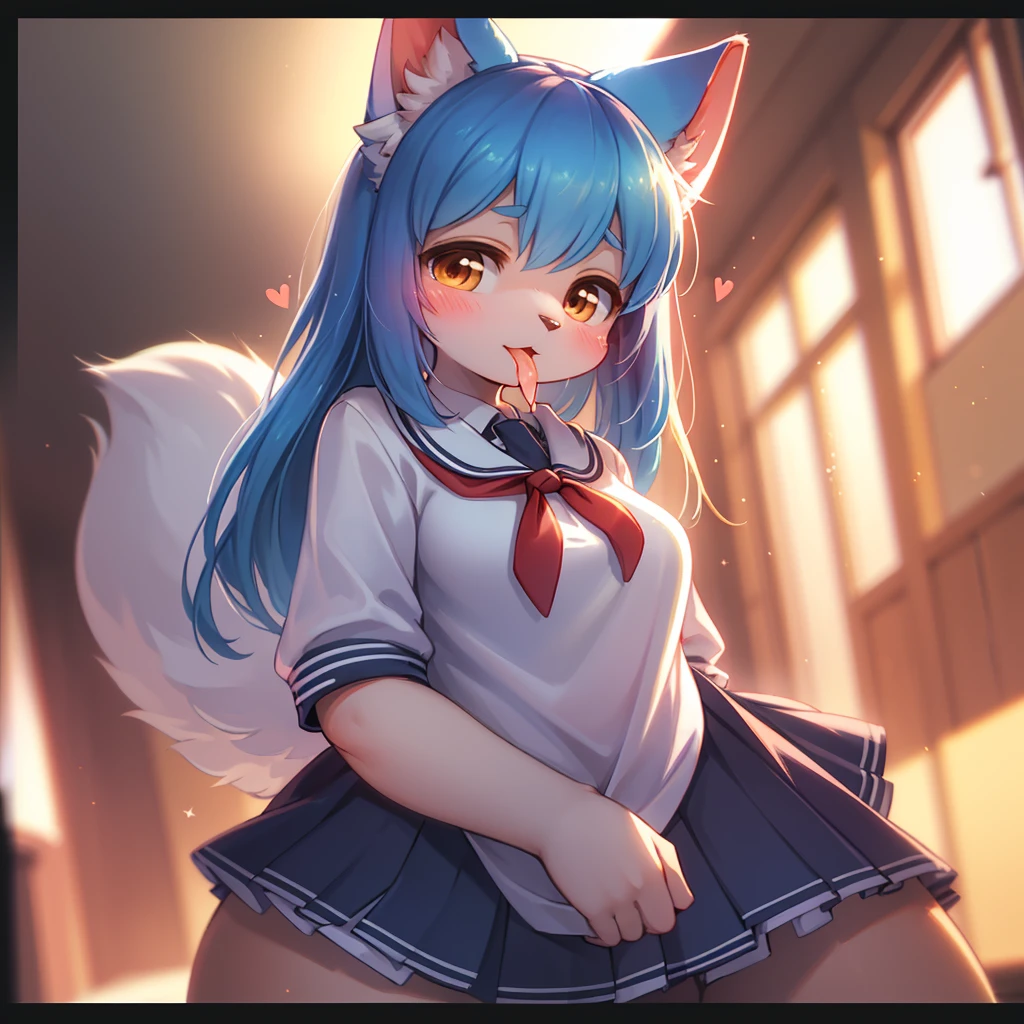 fox boy,Red collar,4K resolution,Sailor uniform,Blue hair color,