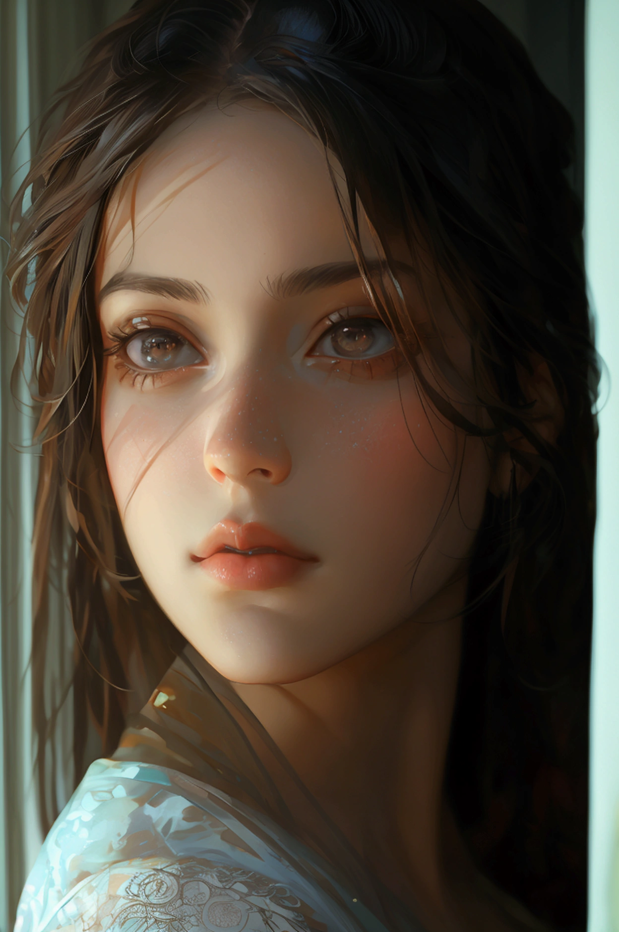 Best quality, masterpiece, ultra high res, (photorealistic:1.4), raw photo, 1girl, offshoulder, in the dark, deep shadow, low key, cold light