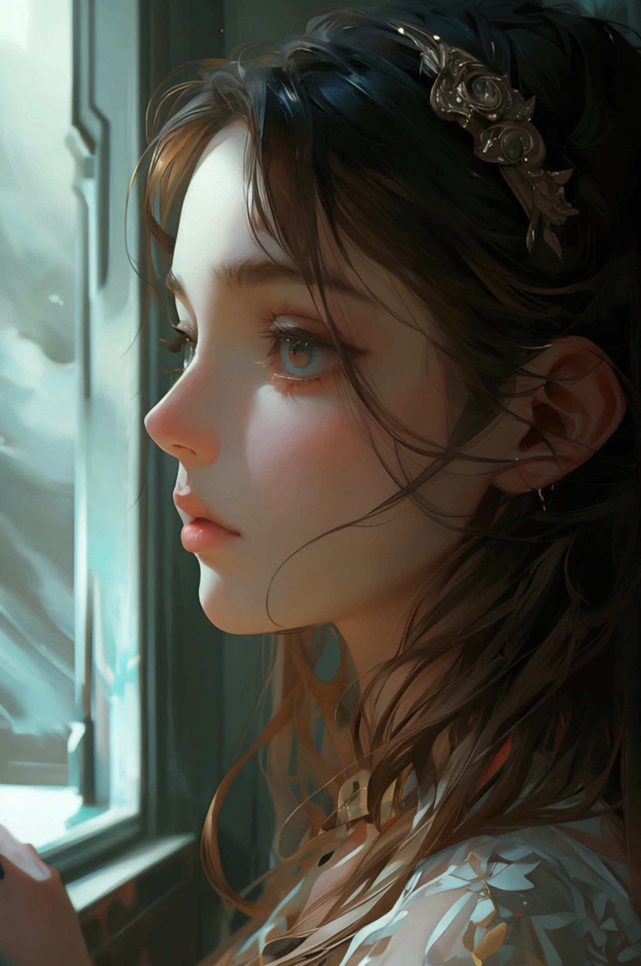 a girl is desperately waiting for something looking at camea
