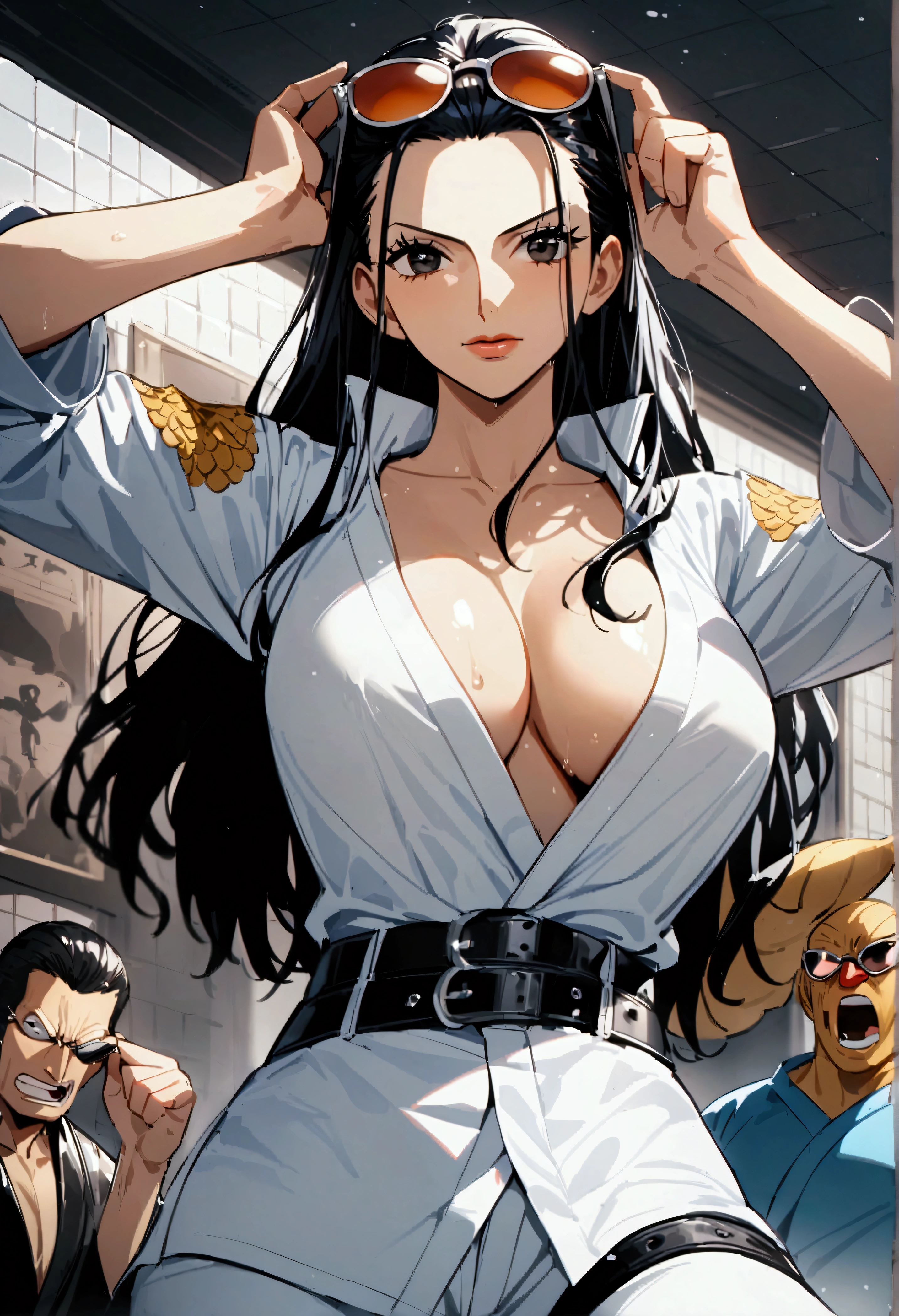 Masterpiece、Highest quality、Super detailed、Nico Robin\(one piece\),Fish-Man Karate、Judo、Black belt、Combat Ready、Put sunglasses on your head、Five Thousand Tiles Fist、