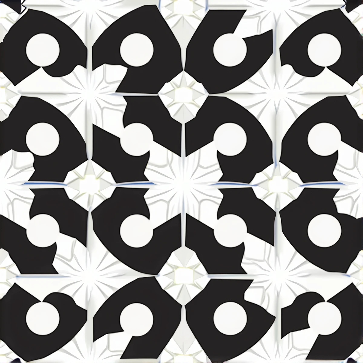 Design a seamless pattern featuring geometric shapes like hexagons, triangles, and circles, with a modern, minimalist aesthetic only black and whate color--tile--s750