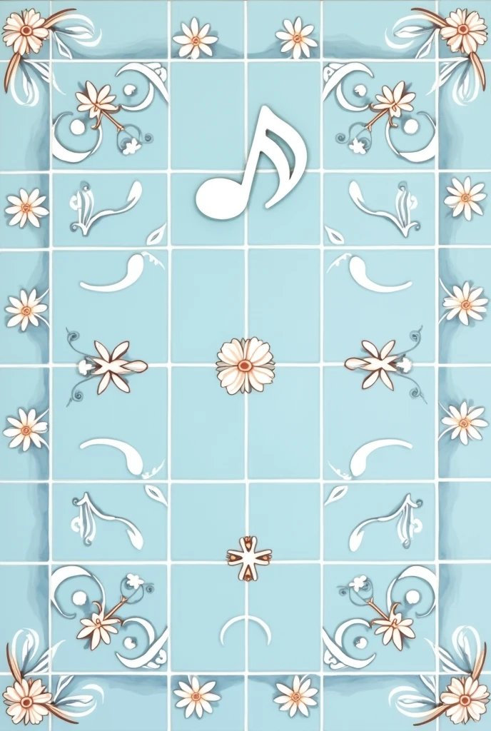 Light blue Portuguese tile pattern wallpaper with white musical symbol designs