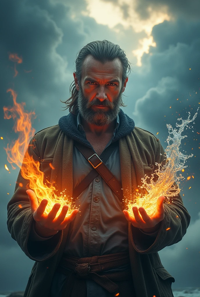 (Photorealism:1.2), man gaining magical elemental powers
