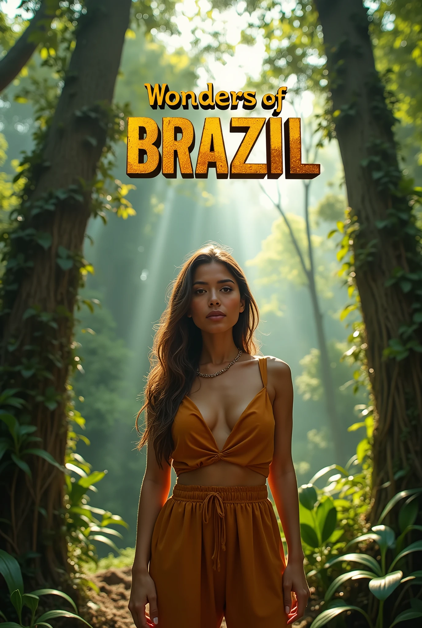Mulher alta, morena, em um parque