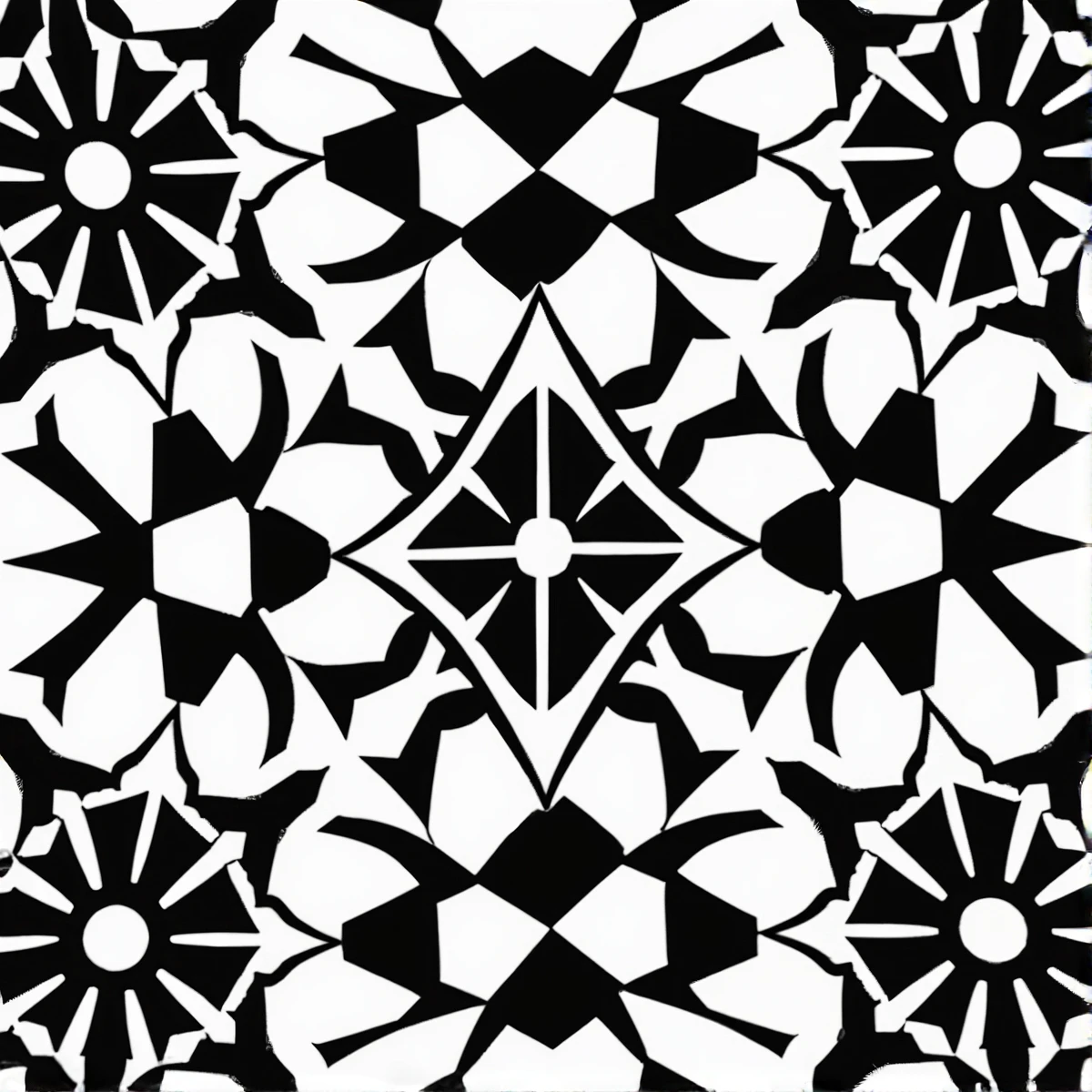 Design a seamless pattern featuring geometric shapes like hexagons, triangles, and circles, with a modern, minimalist aesthetic  only black and whate color--tile--s750