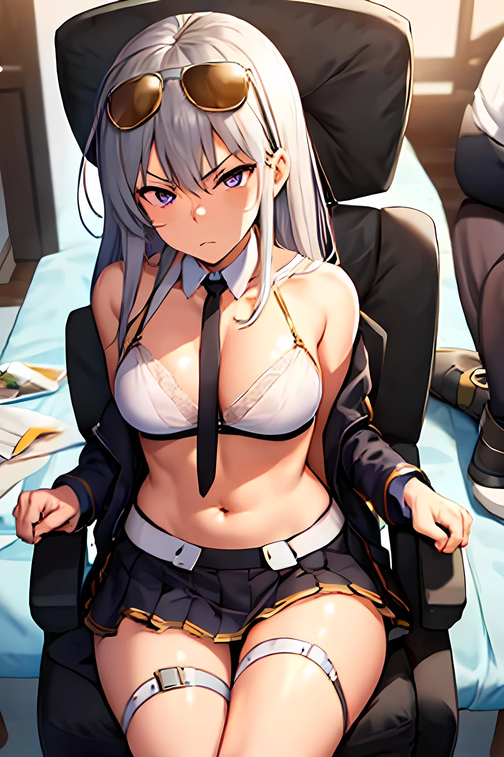 Azur Lane、Enterprise、Sitting on a chair, irritated、Angry、He's hitting the table.