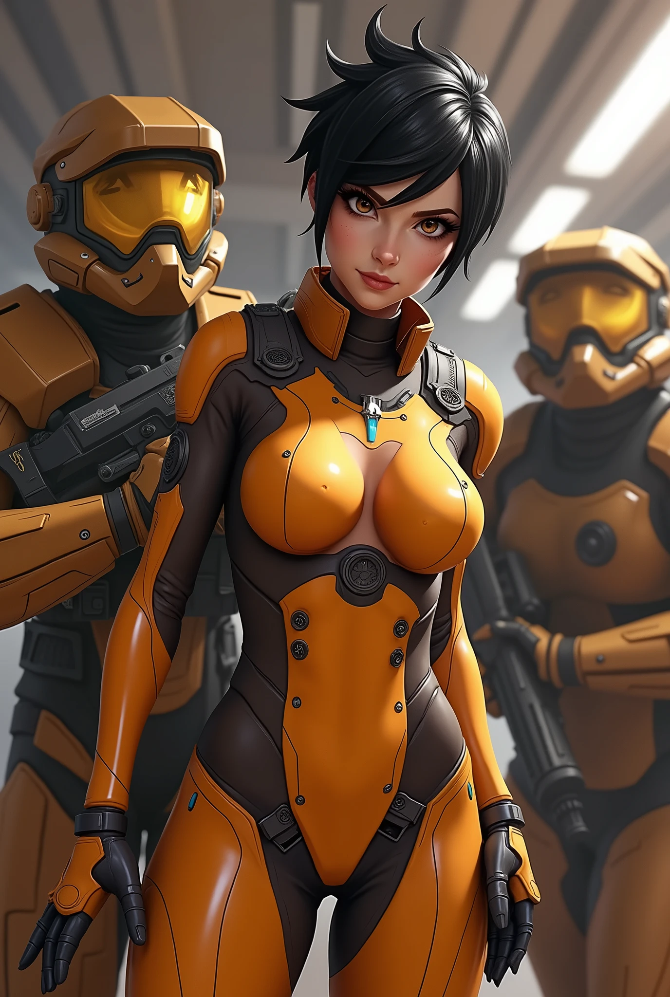 Special ops armored soldiers have caught Tracer from Overwatch and remove all his clothes and touching her body parts