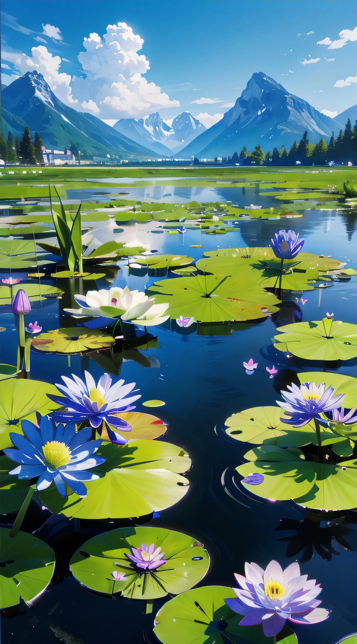 (masterpiece, best quality, no human, landscape, scenery, water flowers:1.2), 8k, 85mm, official art, raw photo, absurdres, perspective, depth of field, HDR, sharp focus, highres, photography, mountain, realistic, highest detailed, extreme detailed, ultra detailed, finely detail, flowers