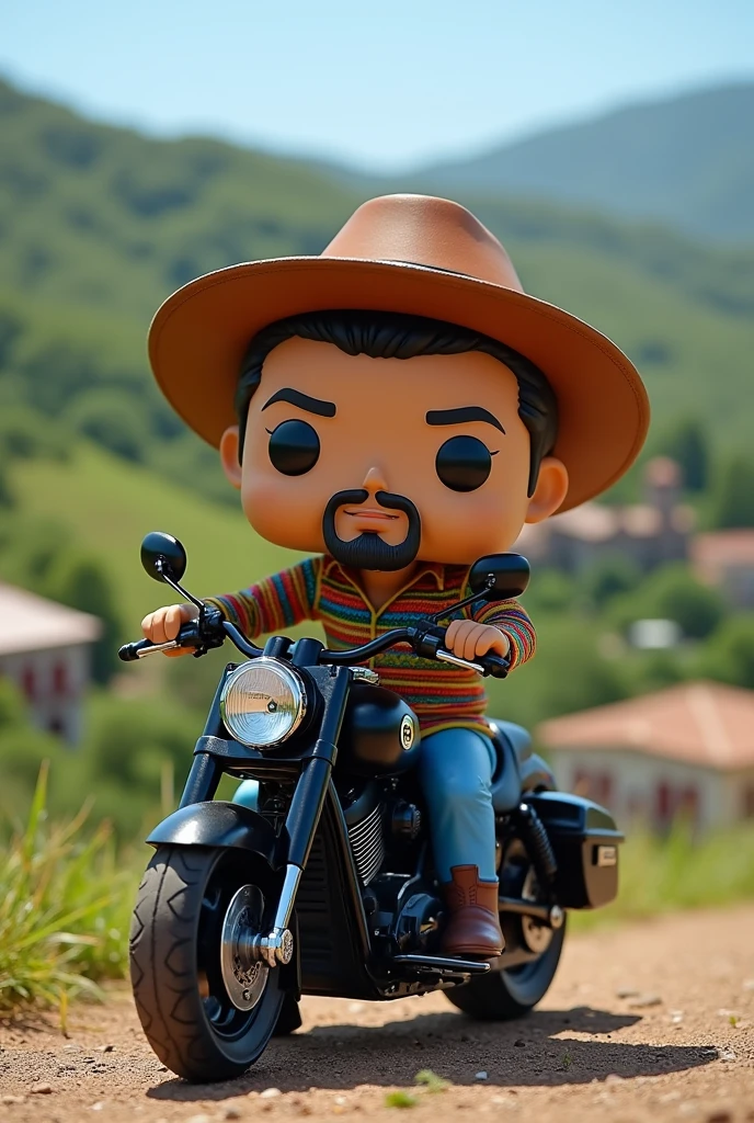 a Funko Pop of a Minas Gerais resident on top of a black motorcycle