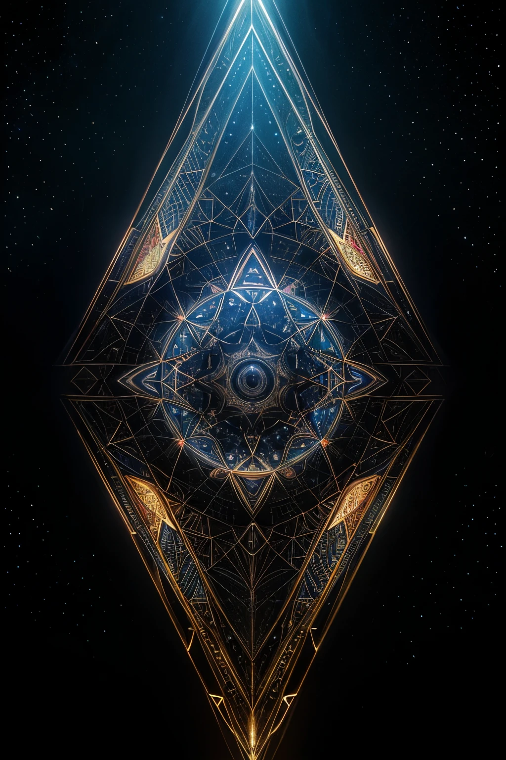 Samuel Farrand like artwork, depicting ancient geometry, intricate mandala designs, animals and other life forms in a solar or space type of feel and fused along with the lights and darks of space, complex, surreal, superimposed on images of the physical life form, lighting effects