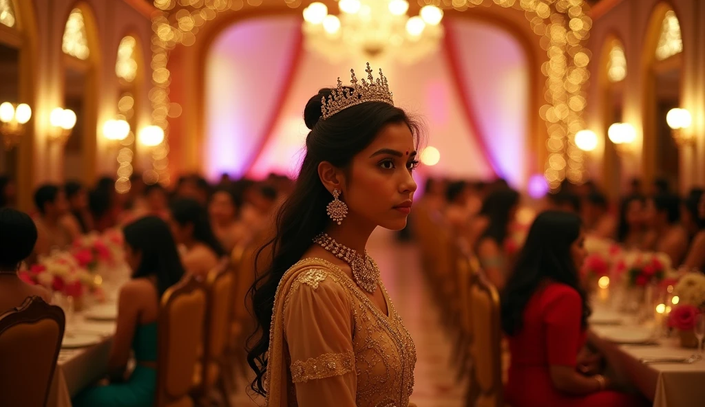 There is a birthday party at the house of a very big Indian businessman. There is a girl named Shreya who is wearing a golden frock and has a crown on her head. She is feeling alone among everyone and is very sad.