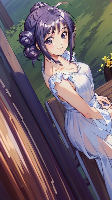 ((masterpiece, Highest quality, Highest quality, Official Art, beautifully、beautiful:1.2)),((masterpiece)),((Vibrant colors)),((Ayako Katagiri)),((幸せそうなsmile)),((smile)),((looks fun)),(White dress),(((Side bust))),(sunset),(Shoulders exposed)