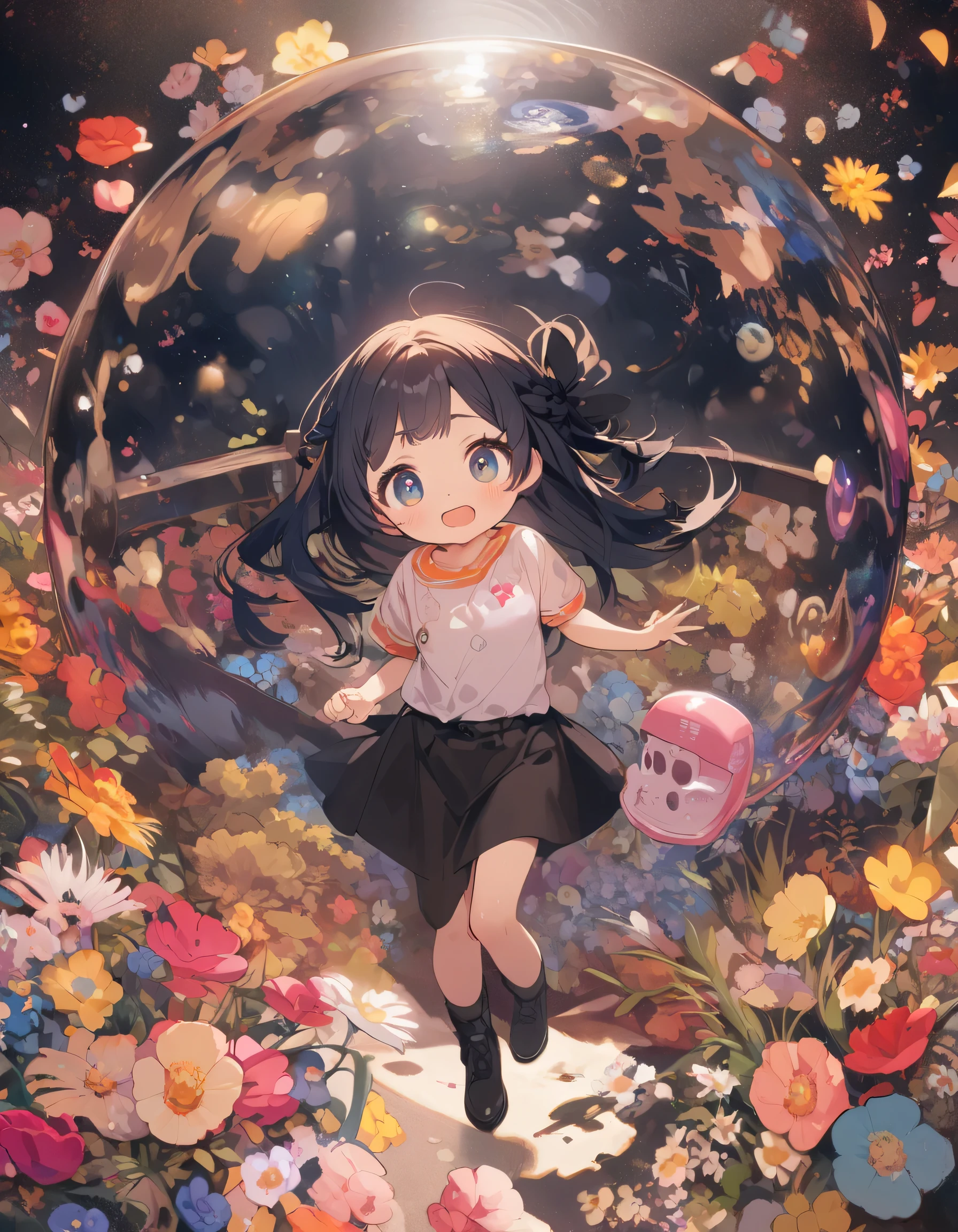 quality\(masterpiece, best quality,8k,Highly detailed CG unit wallpaper,High resolution,top-quality,top-quality real texture skin,surreal,Increase the resolution,RAW Photos,highest quality,Very detailedな,wallpaper\), BREAK ,one person\(Little,So cute, adorable, cute,5 years old,Lismile,cute smile,Overshirt\((((Small breasts\(Very detailed\)))),(black:1.3),(((Very large))),Too big,Smooth, Shiny,Exhausted\),Shirt only, no clothing,whole body,Big eyes,Eyes of the Universe,Long Hair\(Cosmic Hair,Braid,\)\), BREAK ,background\(fashion studio,Flowers\((black:1.3),many kinds of Flowers,beautiful\),Best lighting,\),From above、