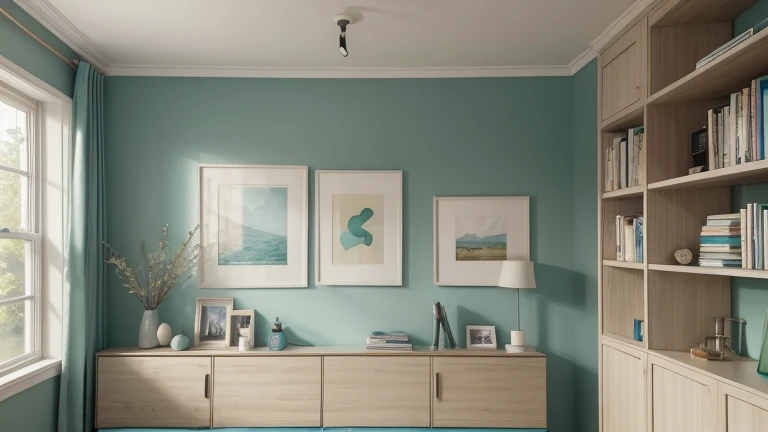 An open book in the center of the image, with blank pages or an inspiring quote. In the background, a bookshelf full of colorful books. The color palette should be soft and inviting, with shades of beige, light blue, and green.
Visual elements: Open book, bookshelf, neutral colors.