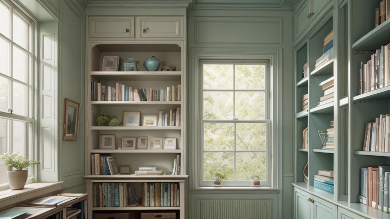 An open book in the center of the image, with blank pages or an inspiring quote. In the background, a bookshelf full of colorful books. The color palette should be soft and inviting, with shades of beige, light blue, and green.
Visual elements: Open book, bookshelf, neutral colors.