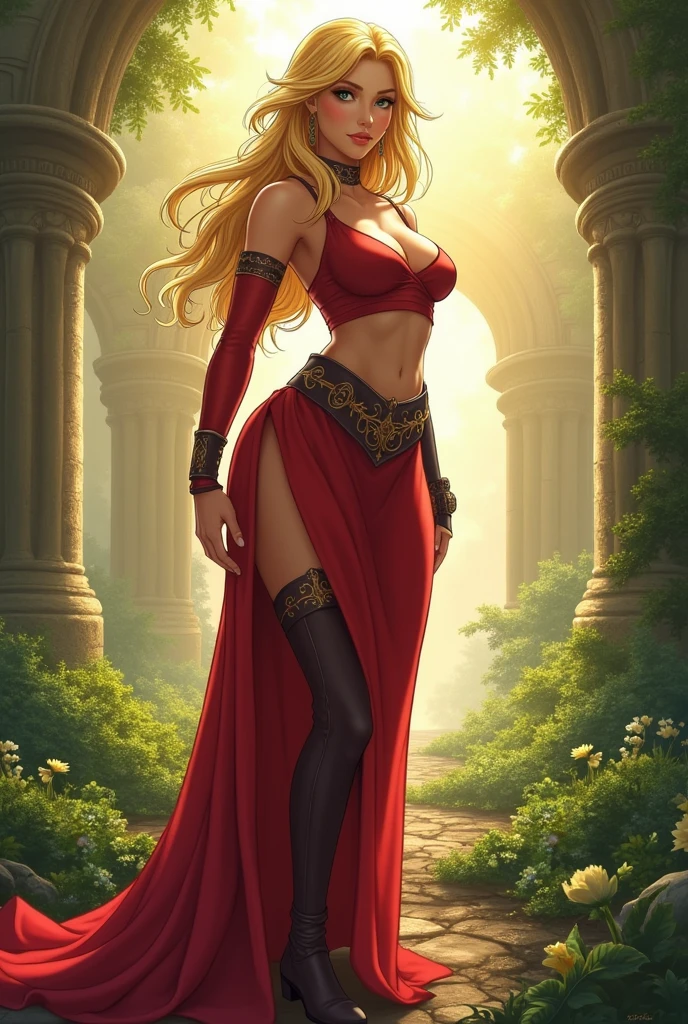 ((Final Fantasy)), ((Scarlet)), blonde hair, American actress, bigger breasted, voluptuously assetted, valiant woman, 30’s, age: 30’s, BIG BIGONZOS, voluptuous sexy breasted, wide breasted, wide booty, big wide hips, bare shoulders, front-facing pose, thick busty, bigger breasted, big mommy milkers, voluptuously breasted, thin waisted, althletic, athletic, abs, in-shape, skinny