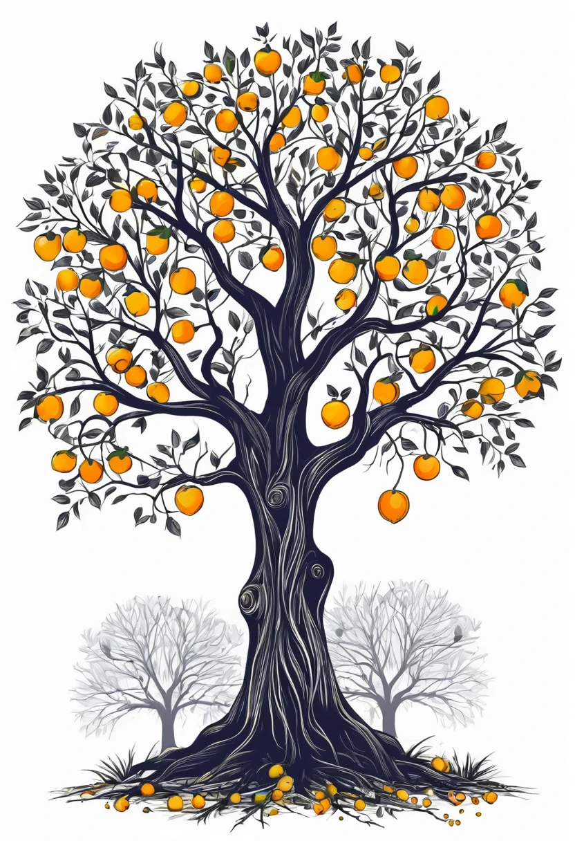 Trunk of a tree and branches without leaves and without fruits, T-shirt design, rzminjourney, vector art
