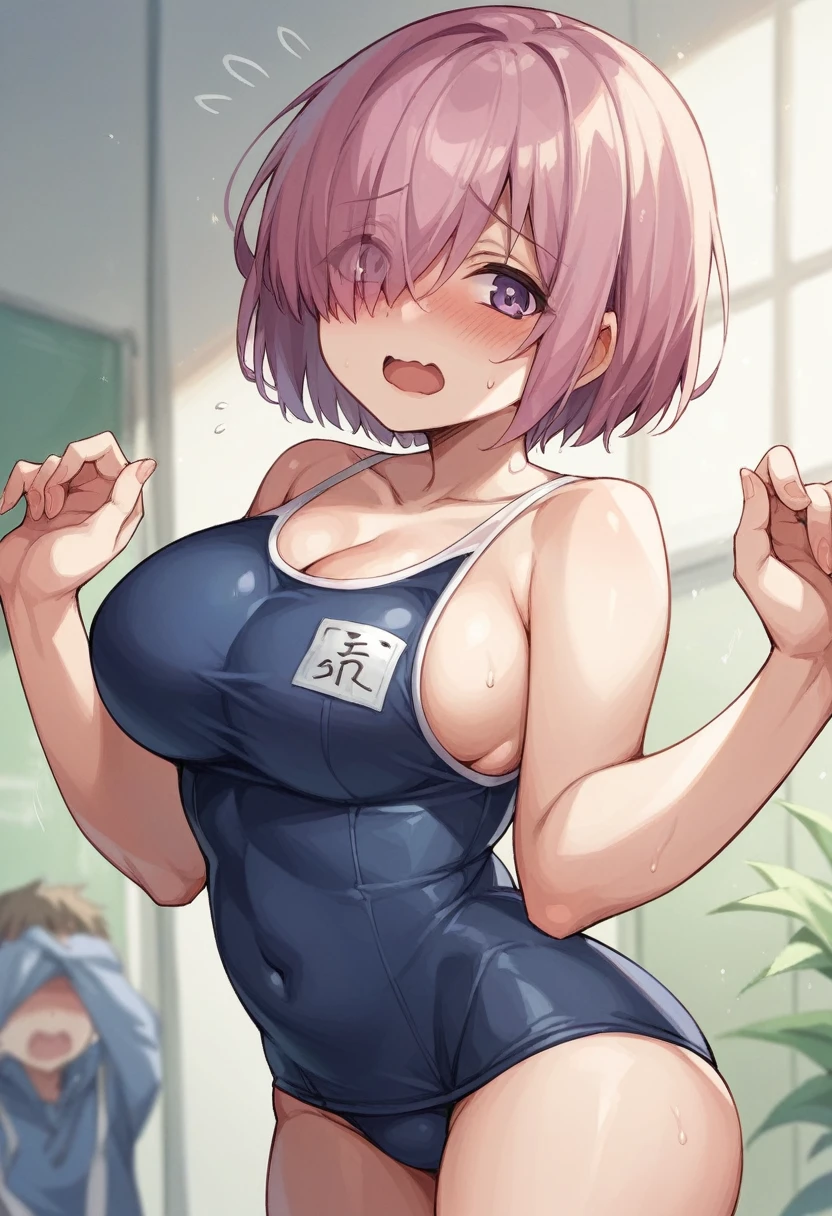 Dark-haired  high schoolJapanese、Berry Short、mash、Bobcut、cute、Large breasts、The chest is emphasized、Pichi Pichi School Swimsuit、Embarrassing、Red face