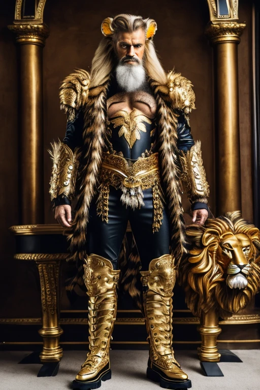 masterpiece, best quality, cartoon, 2men, tiger-man, wearing pants of tiger far, black leather boots, bare upper body, human hands, long gold hair, tiger head,
lion-man, wearing pants of lion far, white leather boots, bare upper body, human hands, long gold hair, lion head,