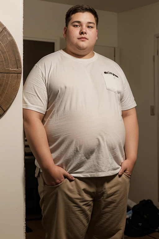 Teen man, 18 yo, 300 lb, defrauding second degree, chubby, full-length portrait