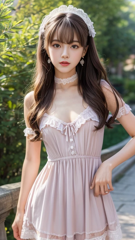 ((Lolita Costume Outfit,Lace, Aerith Gainsborough))whole body viewing angle、beautiful, calm and bright look、Sexy and refreshing look、完璧なbeautifulcute顔、Very bright、Long bangs between the eyes、Long black hair straight hair、とてもcute、beautifully、Sexy young tiny woman、非常に完璧なbeautifulcute顔、、Real女性、cute,((Small breasts:1.4))、(()) And a very slim figure,Very thin leganicules、Earrings、Pink Lip、choker、Real、Highest quality、Detailed face、Detailed Background、Depth of written boundary、alone、night,Highest quality、High resolution、超High resolution(Real:1.4)Detailed eyes、Gradation、Perfect anatomical figure、Woman with perfect body、Highly detailed skin、非常にDetailed face、細部までbeautiful目、Background blur、