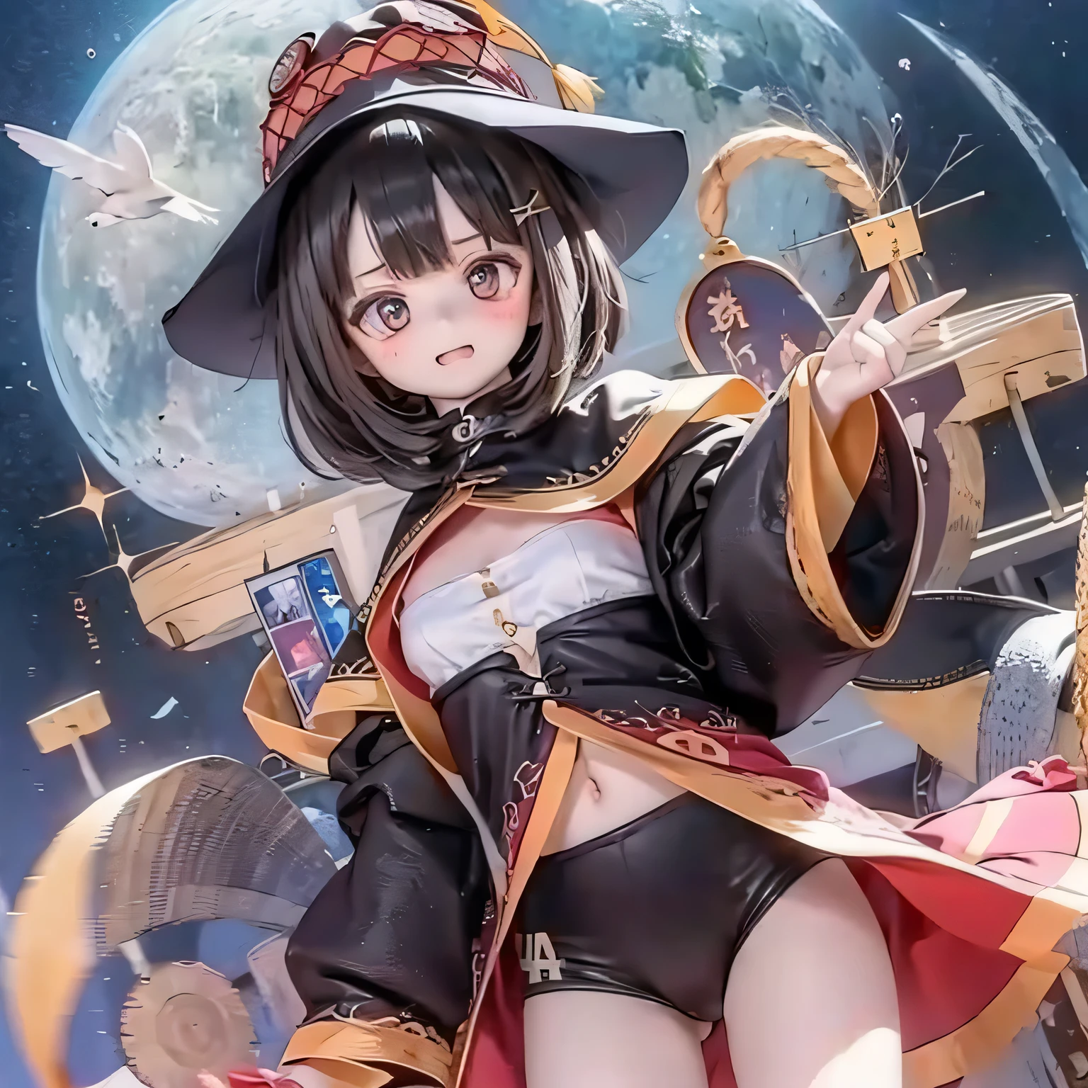 ちび Contrapposto Big Hat Flat Chest Megumin Girl Photorealistic、ちび、ミニ