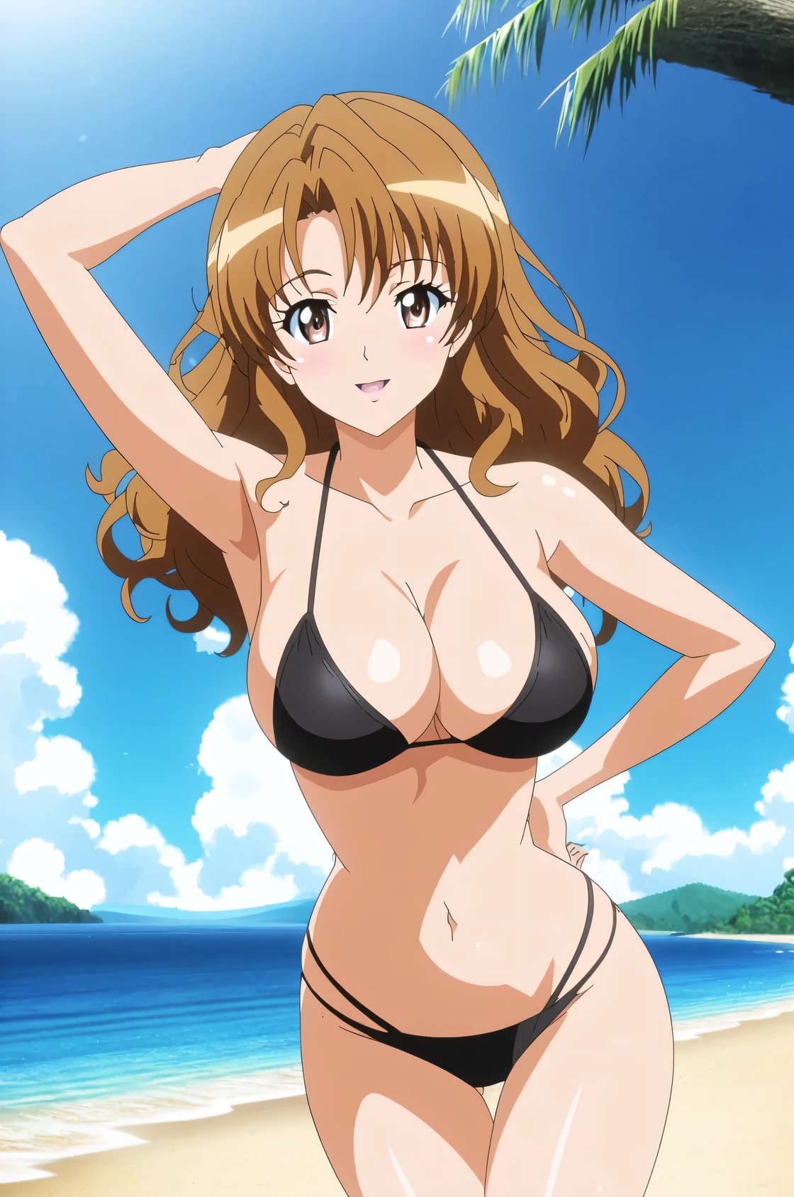 score 9、score 8 up、score 7 up、 アニメの In a bikini posing on the beach、Woman with short brown hair、Brown eyed woman、Wavy Hair、Realistic Bikini、seductive Anime Women、Swimwear、美しいAnime Women、4K Style、is wearing a Swimwear、Attractive anime、At the Beach、Highly detailed art gallery、Tall Woman、Sexy vibe、Big Breasts、A woman with very large breasts、tits、Anime Moe Art Style、Naughty anime style、Digital anime art!!、Female focus、Smooth anime CG art、in a triangle bikini、美しいAnime Women、cleavage、bikini top with an black with yellow lines、bikini bottom with an black with yellow lines、whole body、Black bikini with yellow lines、sexy Anime Women、A woman is standing、 attractive Anime Wo bikini、(Anime Women)、 Best anime wo bikini、beautiful Anime Women、美しいAttractive animeティーン、Digital anime art、