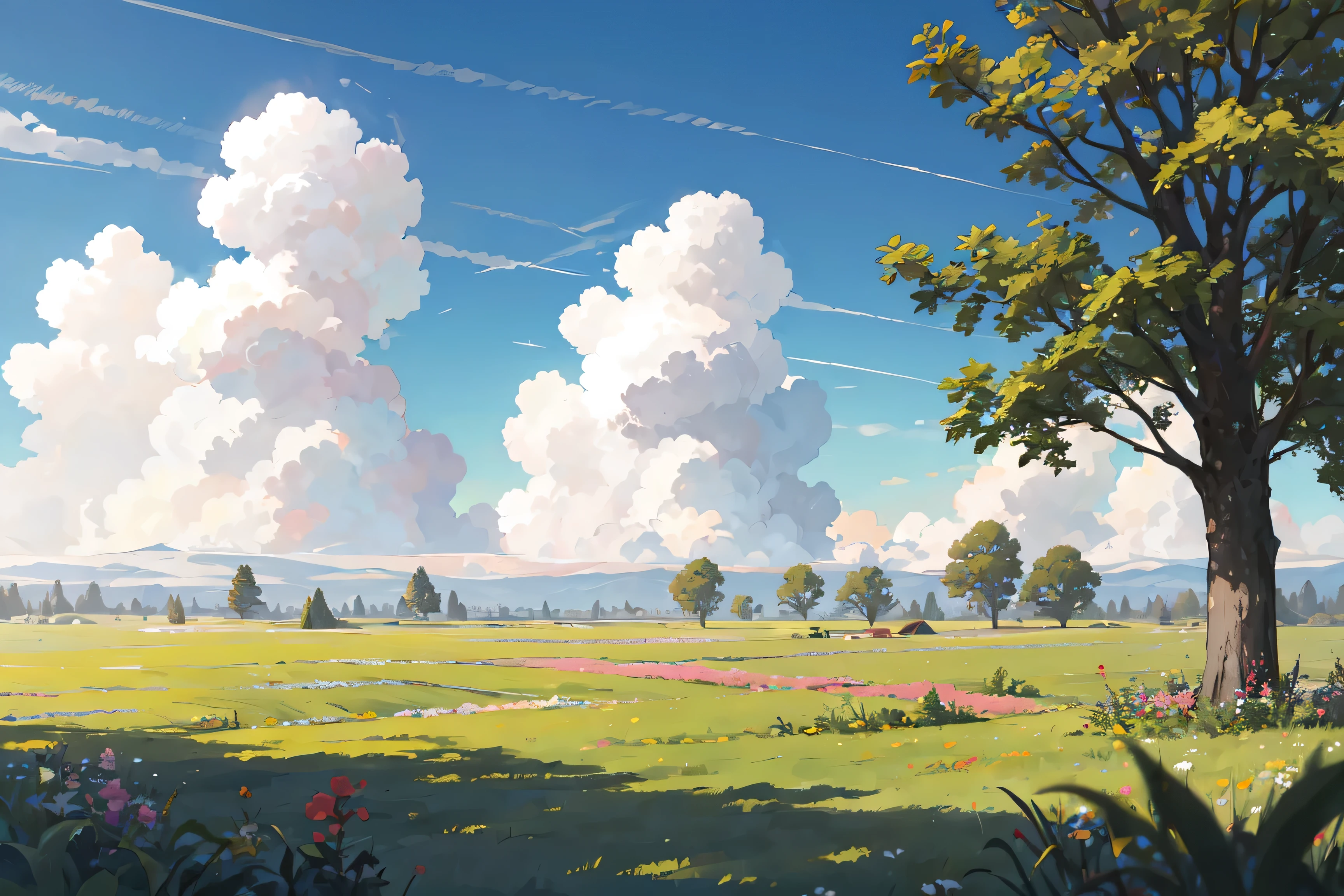 [grassland | forest], partly cloudy, From the front