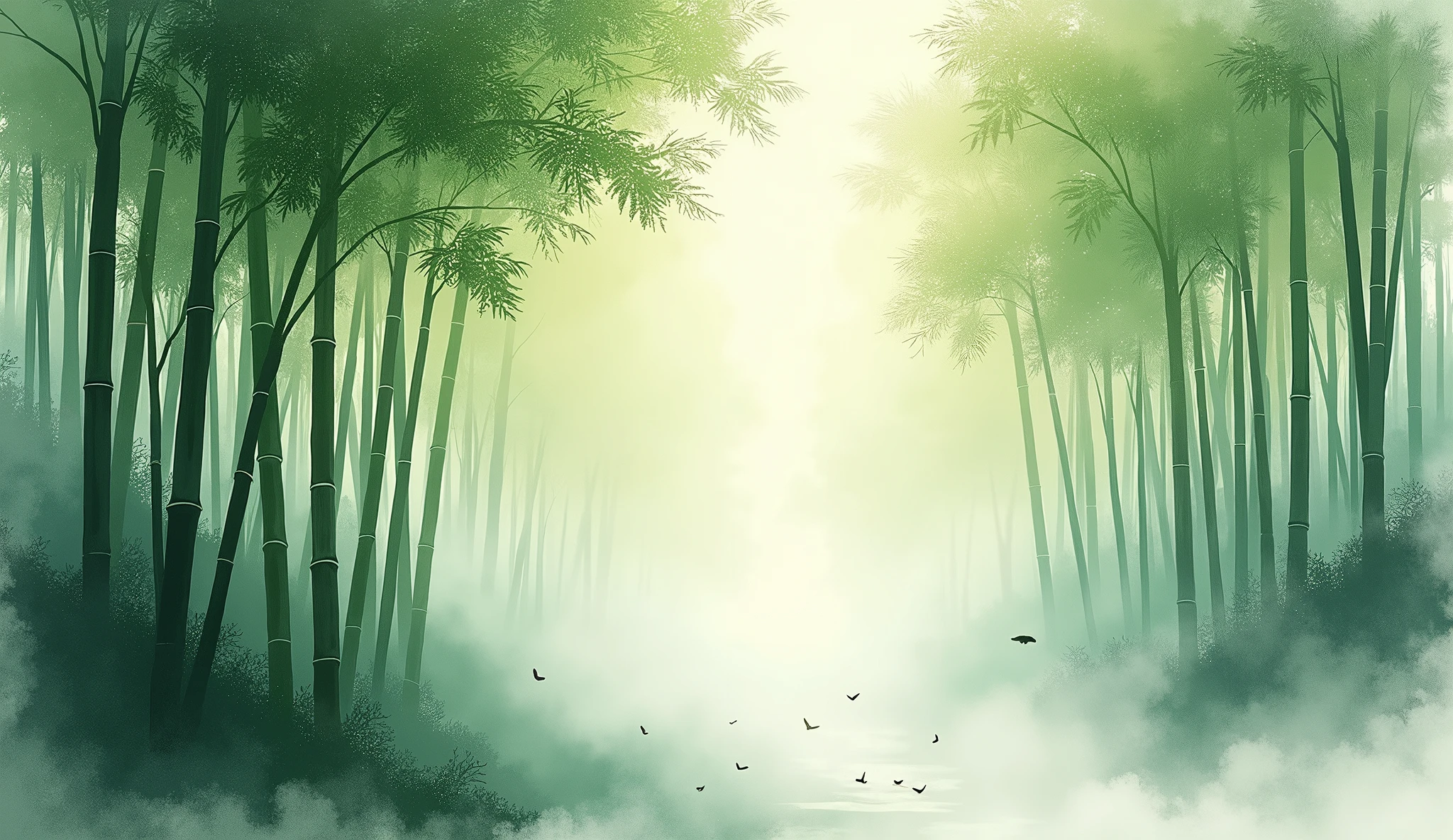 Chinese Ink wash painting of bamboo forest without text or stamp