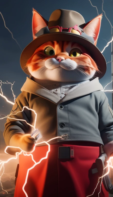 The red cat and the hat., electricity, look at viewer