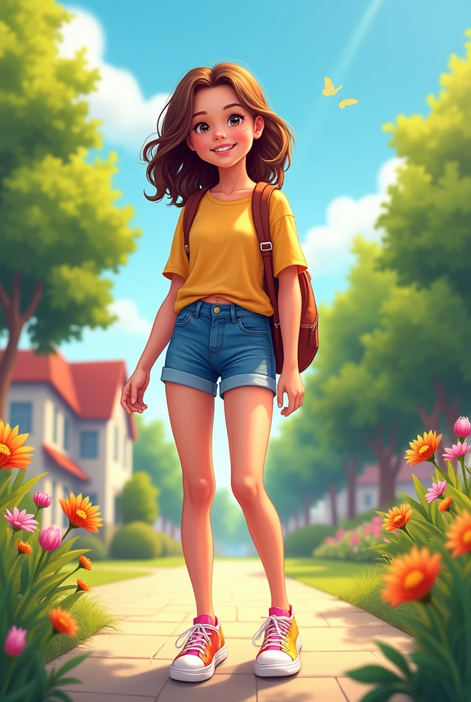 Girl middle school student, legs, front view