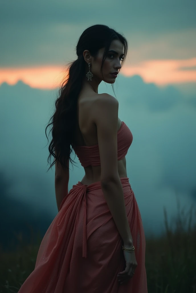 Kriti sanon in saree,cloud, showing hips, no sun light, no lose hair, pinned hair, raw photo, noises