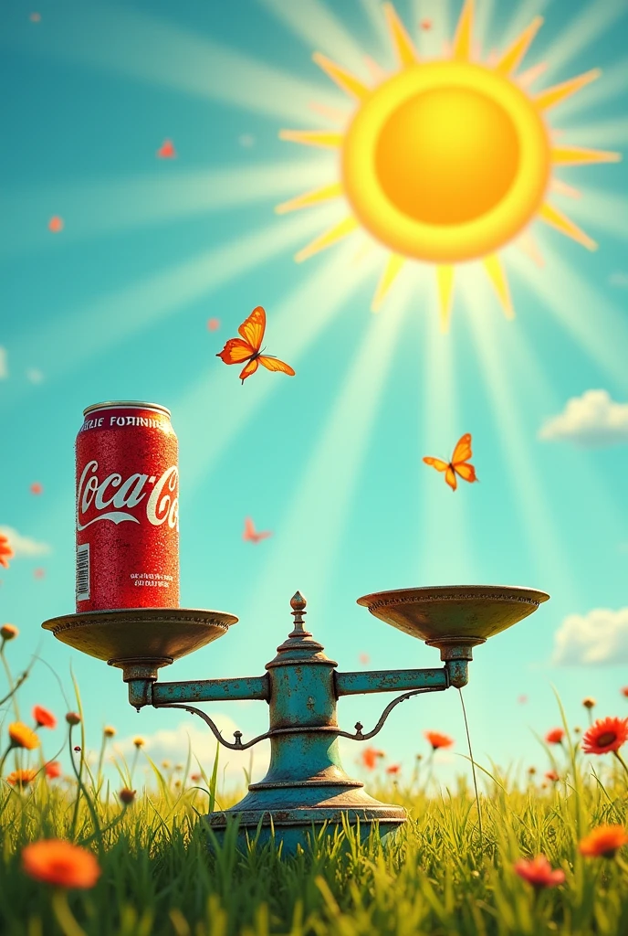 Sun above a scale taking soda