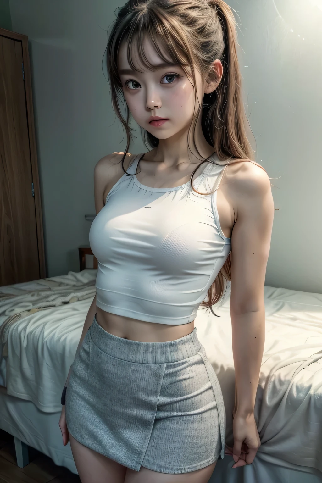 The truth of a 12-year-old girl, beautiful, innocence, small breasts, visible breasts,tiny top, tiny skirt , clothes that are super tight to your body,( tight clothes), ( without underwear),