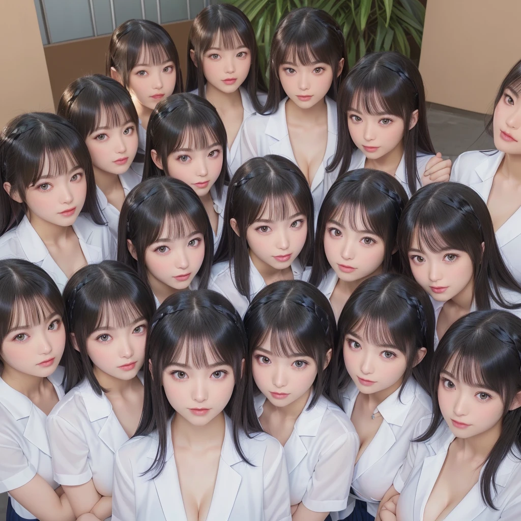 [Japanese cloning girls], [Perfect Clone girls Raw Photography Art], (16K, Highest quality, Ultra-high resolution, Unrealistic, Unprecedented sight, Clone Girls: The World of Proliferation, Ultra-realistic), (Japanese, woman, 26-year-old), (((Small face, Thick black hair, Semi-long hair))), ((Very beautiful detailed girls, Accurate body structure, Very detailed body)), (((((Big Breasts, J-Cup))))), (((White shirt, Big Breasts強調, I can see the cleavage, Black Mini Skirt, Dark Eyes, Mature face))), (Cute Smile, Smiling face, A gentle gaze), ((Detailed depiction, clone girls, Happy laughter, Lovely Smile, Pleasant conversation)), (((((Very detailed, 1girl-1,000,000cloning))))), ((100girls, 6+girls, multiple girls)), (((((Very detailed depiction of the other self, Perfectly the same girl, The exact same smile, The exact same hairstyle, Perfect same clothes, Exactly the same height, Perfect same J-cup))))), (((Very detailed, clone girls only))), (1,000,000,000,000,000,000clone girls), ((Extremely crowded, Body adhesion)), (Bright and soft light), (((Accurate perspective depiction, Depth of subject, Same perspective as girls)))