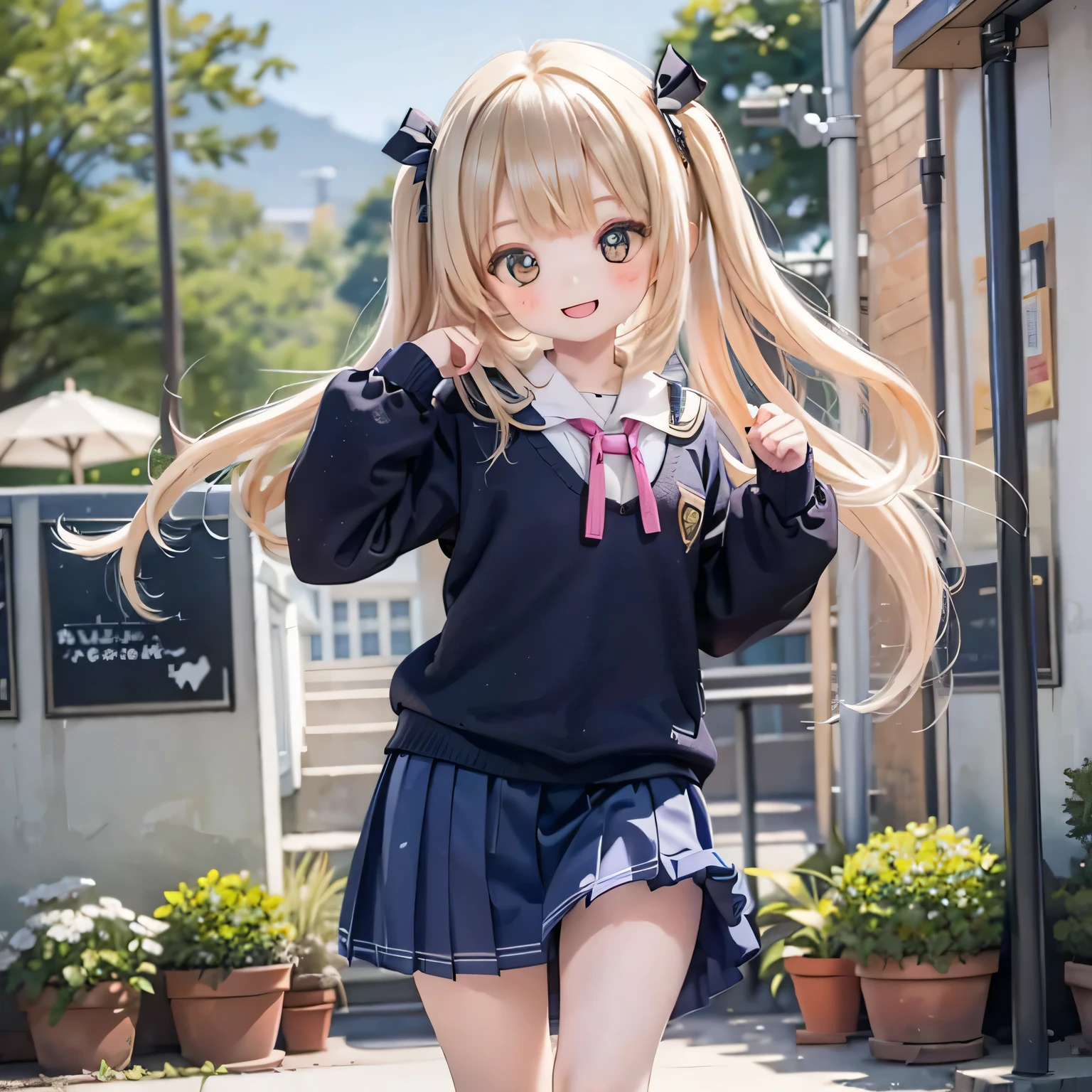 Ermine Girl((((school uniform ))))Dancing School Yard、smile, 15 years old