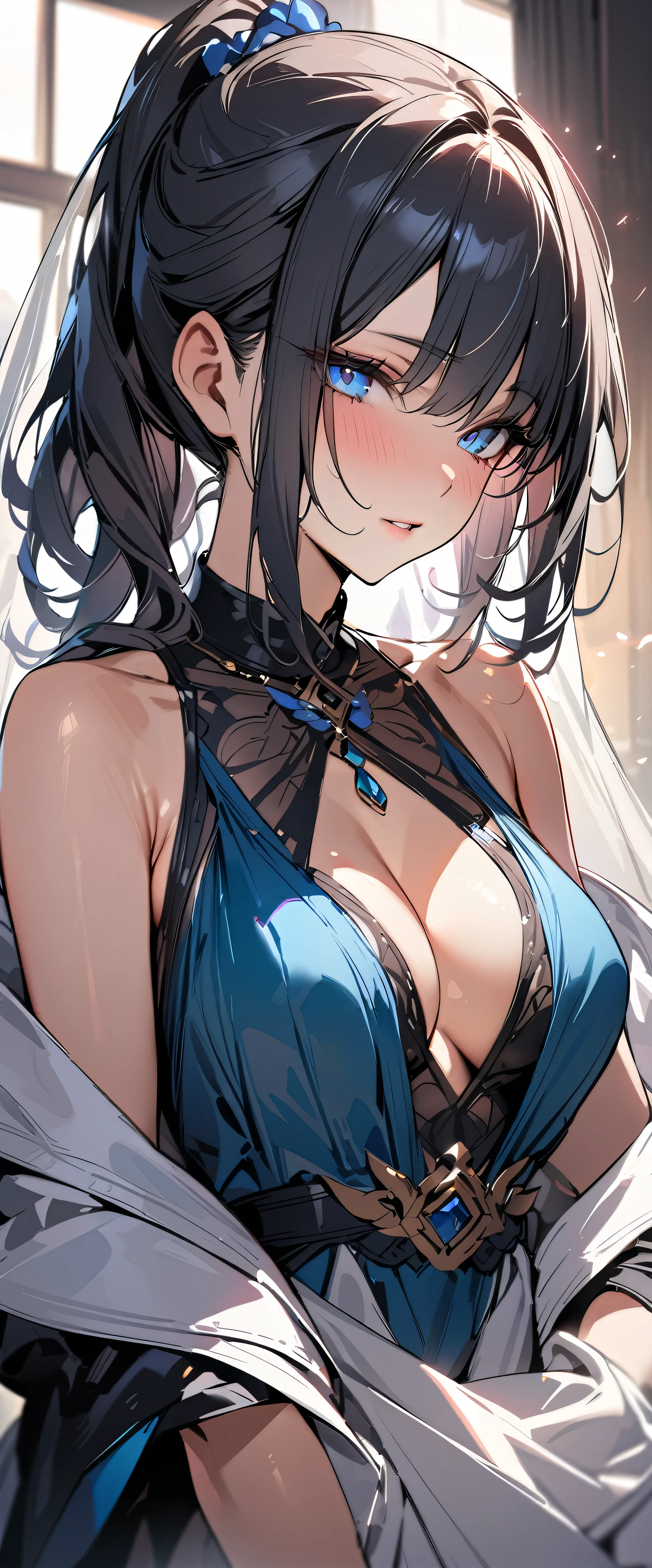 High resolution,masterpiece, Highest quality, Very beautiful face and eyes,one person's,(Open Mouth Smile),teeth,(Ultra-detailed fantasy views),Particles of light, Magical girl, Off the shoulder,Arm Sleeves,, skinny, Perfect fit for your skin,zettai ryouiki, jewelry,one person's痩せた9歳,((Browsing Caution)),Daytime,,Sit with your legs wide apart,Black Hair,Twin tails,Big Breasts,Covered nipples