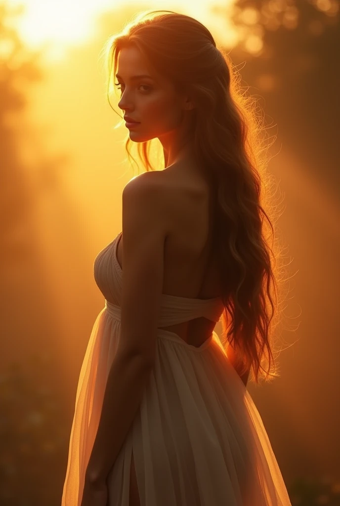 A beautiful nude girl, detailed face, porcelain skin, long flowing hair, elegant pose, mystical atmosphere, dramatic lighting, warm color palette, photorealistic, 8k, highly detailed, masterpiece