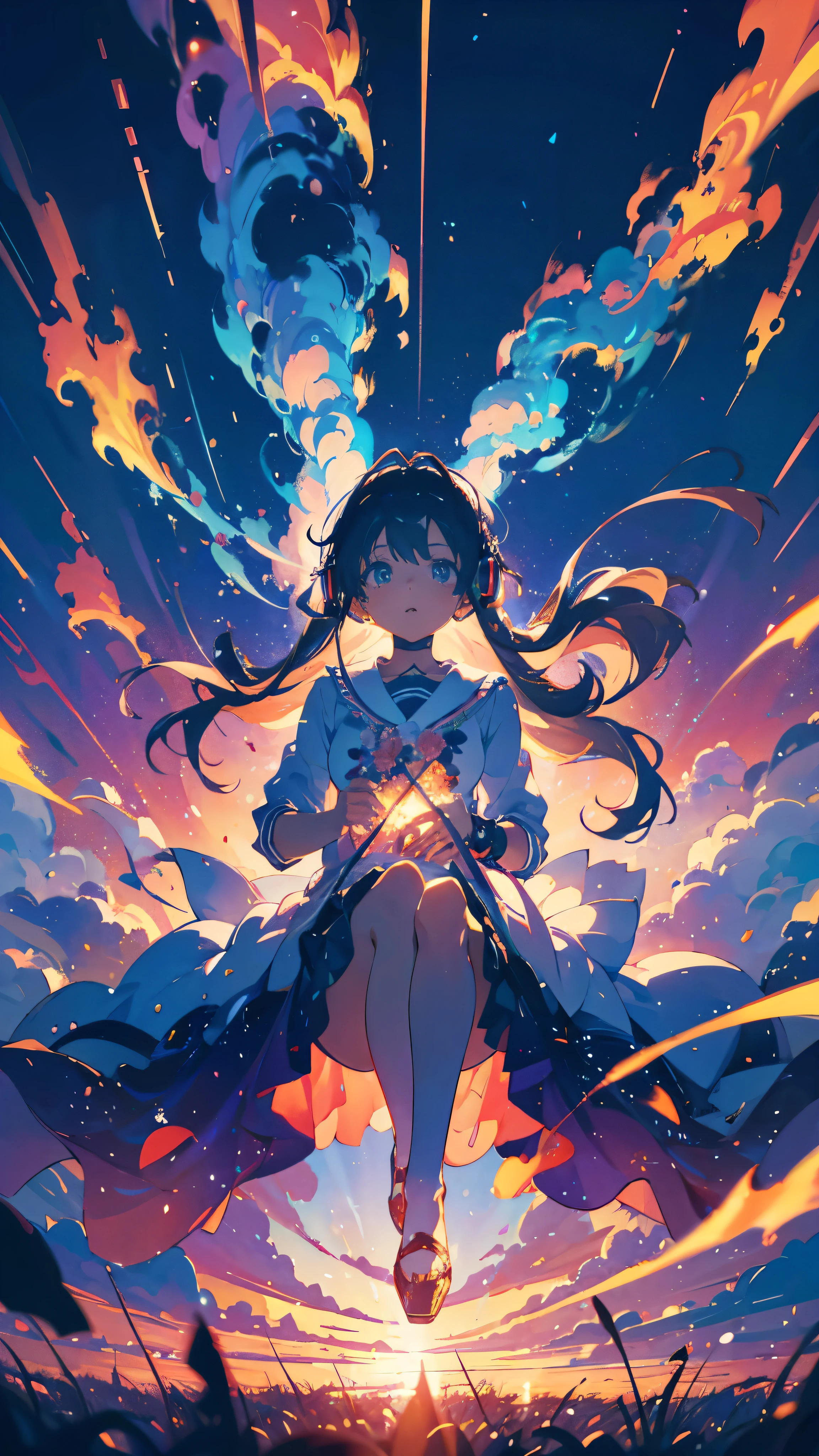 Close-up of a person holding headphones and a watch, アニメスタイル 4k, Anime atmosphere, アニメ サイバーパンク アート, Anime-style artwork, Anime style digital art, anime art wallpaper 4k, anime art wallpaper 4k, Detailed digital anime art, サイバーパンクアニメアート, Dreamy psychedelic anime, A mix of anime style and Fujifilm, Detailed anime artwork, トレンドのアニメアートワーク, Surrealism, chiaroscuro, cinematic lighting, UHD, high details, best quality, highres, 4K